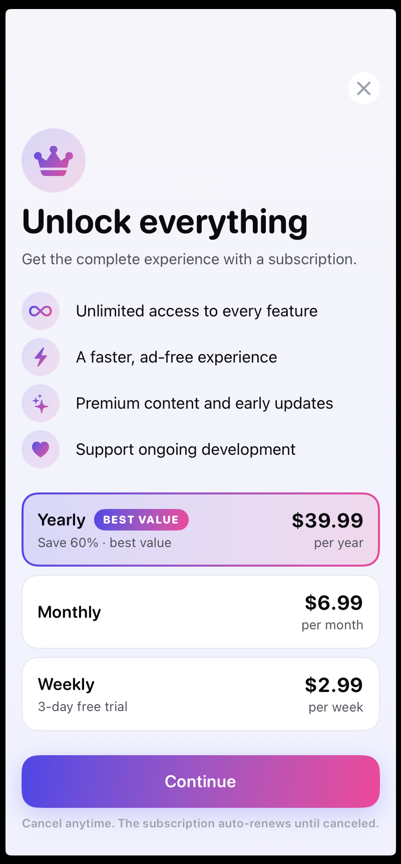 Lap Stopwatch — paywall / subscription